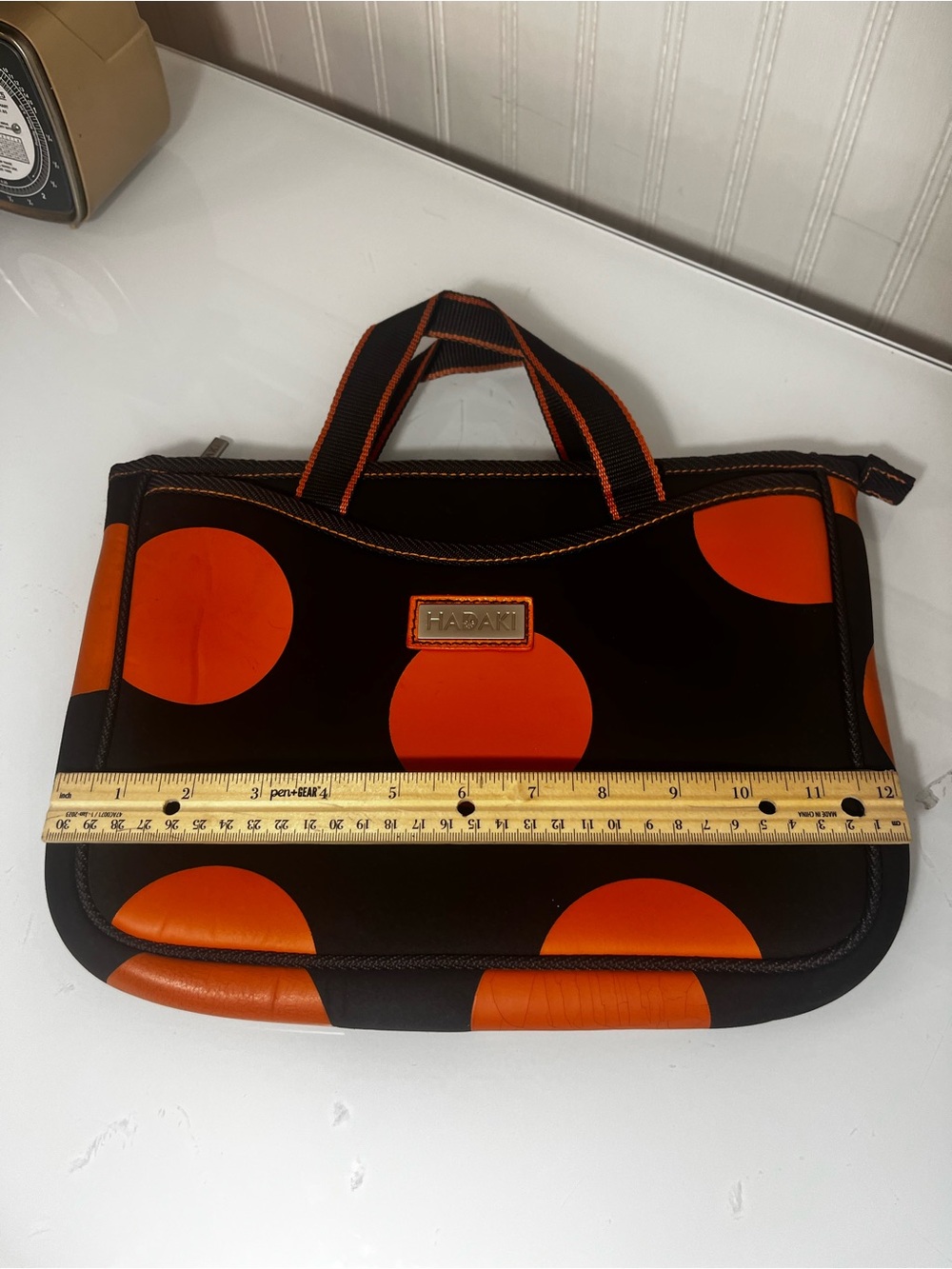 Hadaki Neoprene Laptop Sleeve Case Brown Orange Polka Dot Dual Handle Tech Bag - Picture 9 of 16